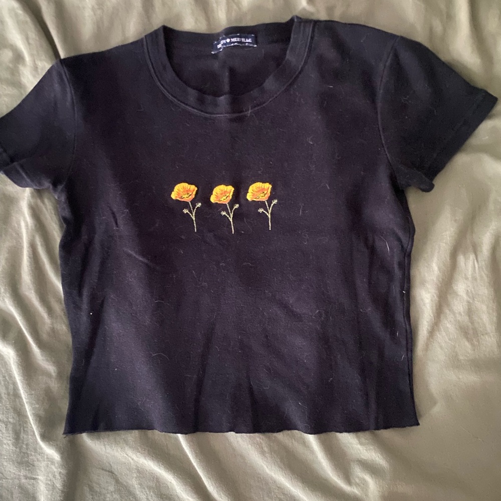 Brandy Melville Black and Yellow Flower Top